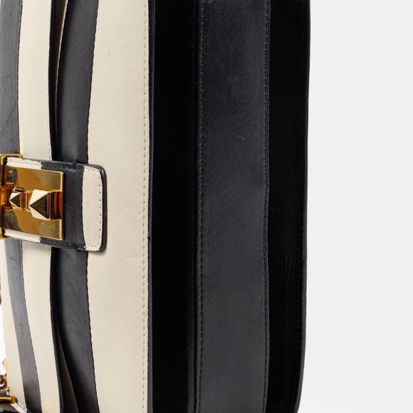 Valentino Garavani Striped Black and Ivory B-Rockstud Flap Bag - Picture 5 of 14